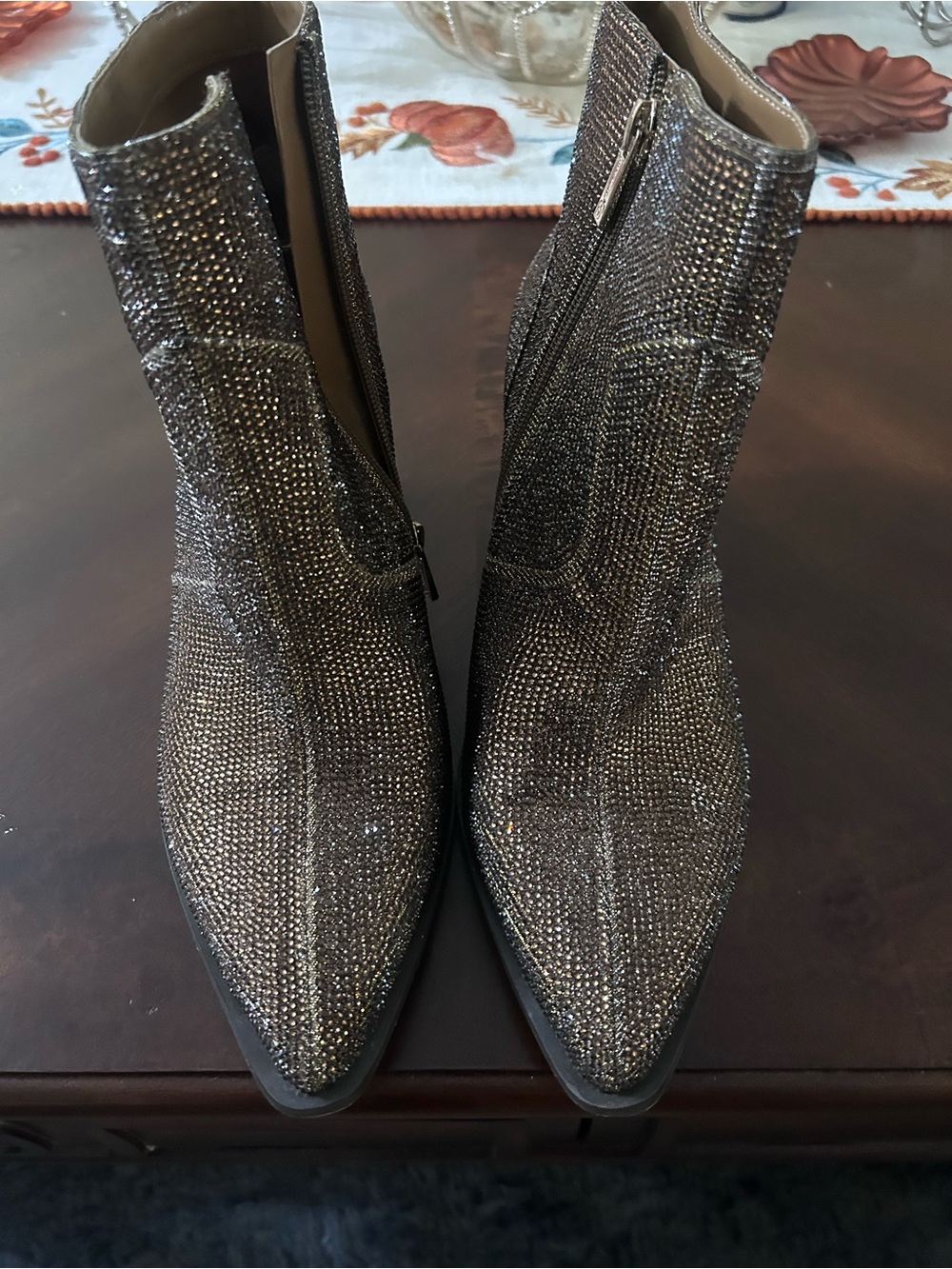 Jessica Simpson Silver Crystal Pointed-Toe Ankle Booties